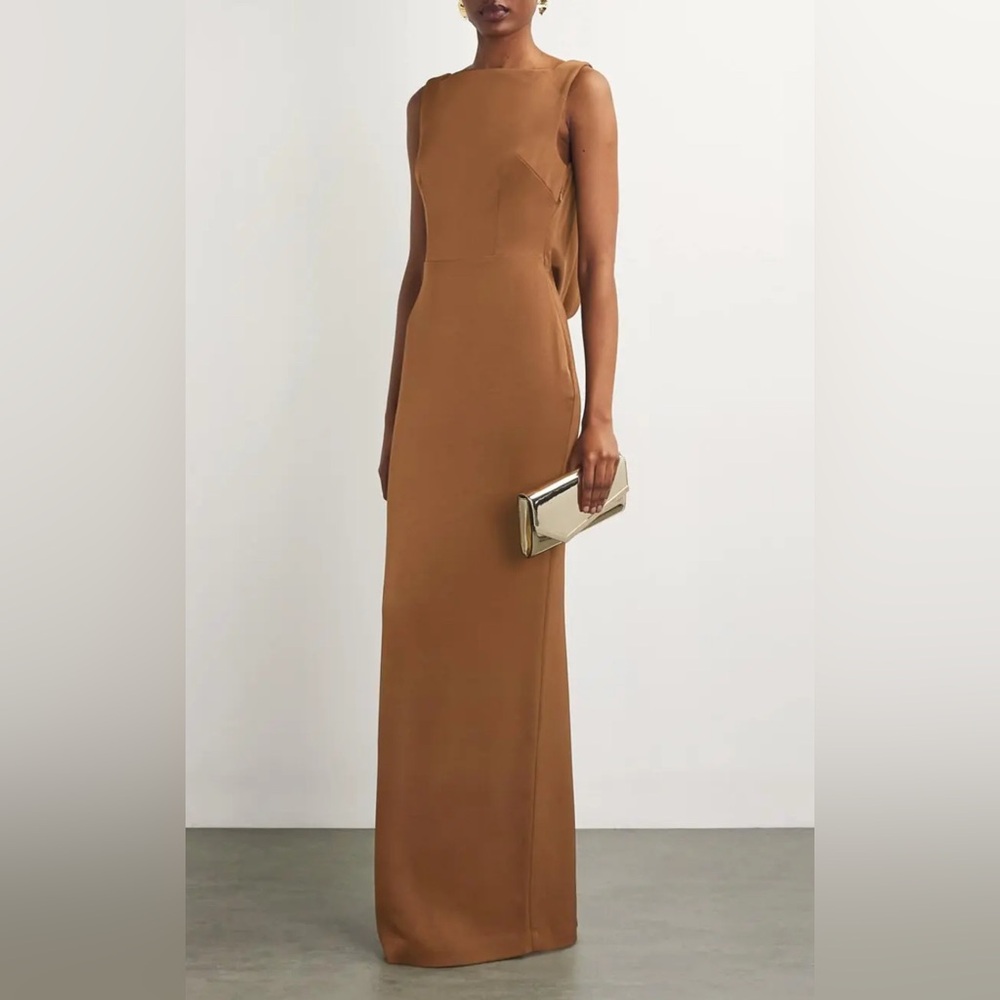 Satin crepe draped back maxi dress